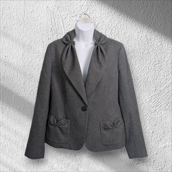 Talbots Wool Blend Gray Blazer One Button Front Collared Lined Formal Career 12 - Picture 1 of 10